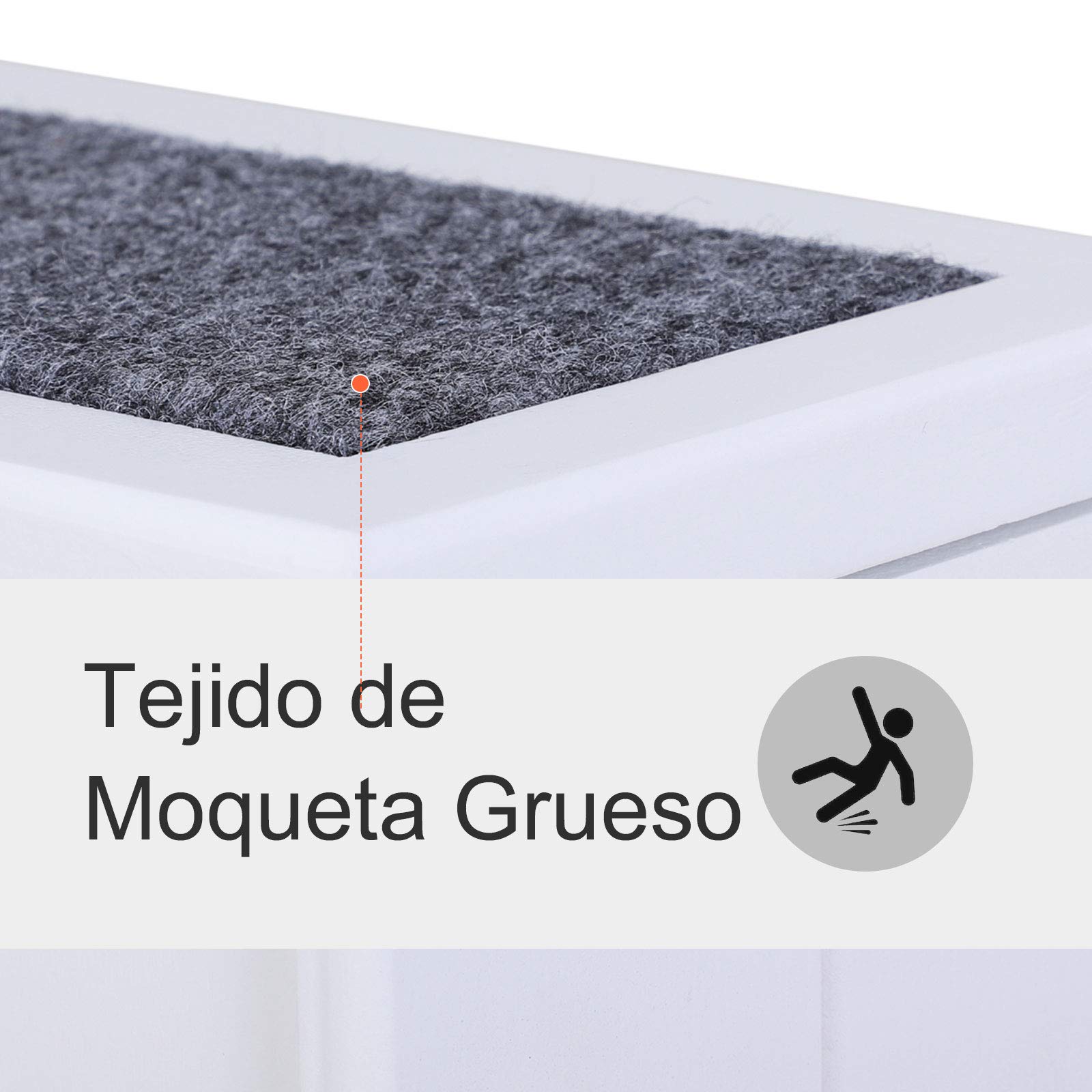 PawHut Escalera para Mascotas de Madera 3 Peldaños 40,5x44,5x38 cm Blanco | Escalera para Perros, Espacio de Almacenaje, Alfombra Antideslizantes, Carga 30 kg