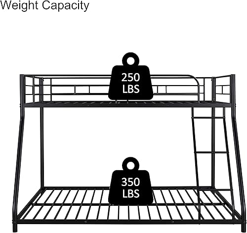 Miniatura 5 de CITYLIGHT Litera de metal individual sobre tamaño matrimonial marco de literas de suelo resistente con barandilla de seguridad y escalera para