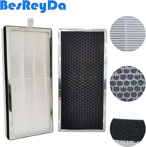 Miniatura 3 de BesReyDa 40 filtros de repuesto compatibles con 40 purificadores de aire, filtración 3 en 1 True HEPA 13, prefiltro fino y filtro de carbón