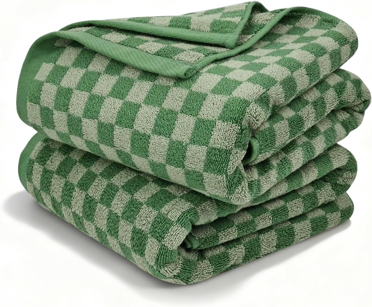 2-Pack Large Bath Towel Set Green Plaid(54x28 Inches, Large Cotton Bath Towels)-Quick-Dry, Lightweight & Highly Absorbent, Ideal for Bathroom/Sports/Swimming, Send Goods from Local Warehouse