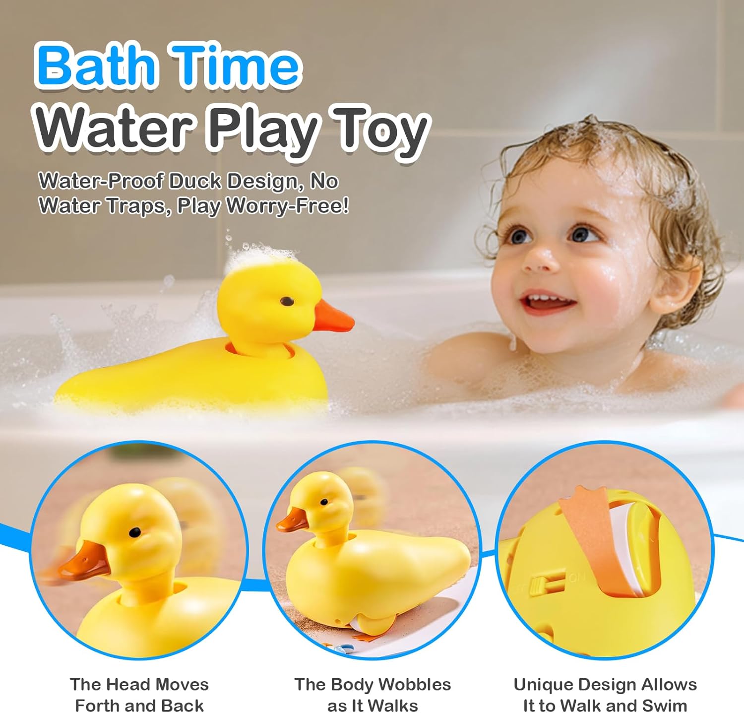 SOCBTNSO Duck Bathtub & Pool Toys - Realistic Walking Duck | Waterproof Baby Bath Toys, Gift for Toddler Boys & Girls
