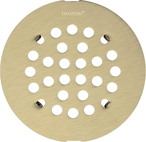 TRUSTMI Cubierta de repuesto de drenaje de piso de ducha a presión de 4-1/4 pulgadas, oro cepillado
