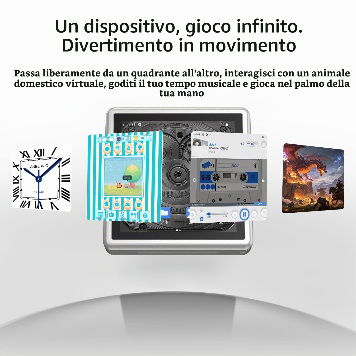 RG Rotate Retro Handheld Game Console, 3.5" Schermo girevole Android Portable Player, Unisoc T618 Chip 3GB+32GB, Batteria 2000mAh, Corpo in lega di alluminio (RG Rotate-Aurora Silver-NUOVO)