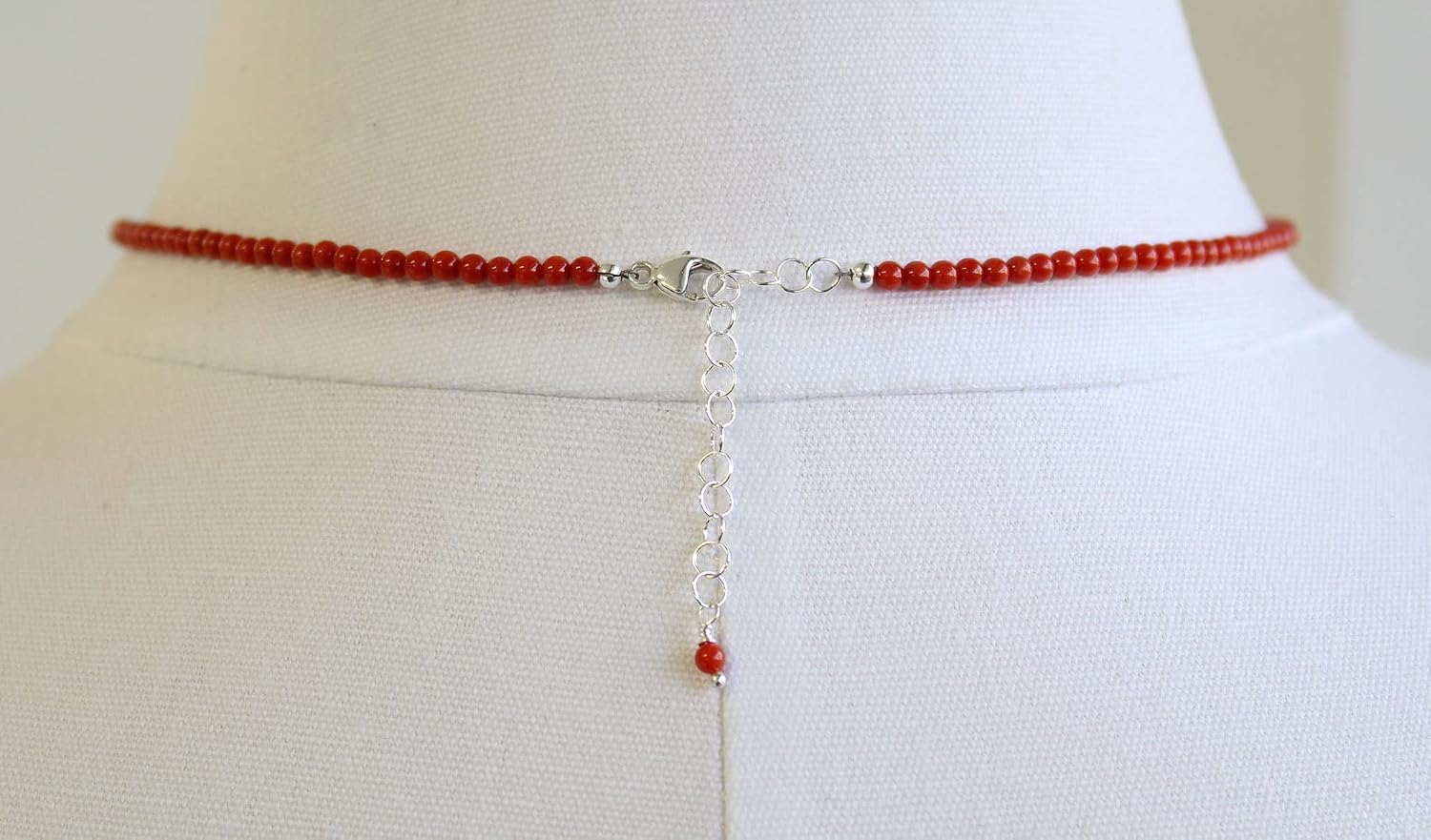 Handmade Tiny Red Coral Choker Necklace, 2mm Bright Red Gemstone Necklace, Beaded Choker - Image 3
