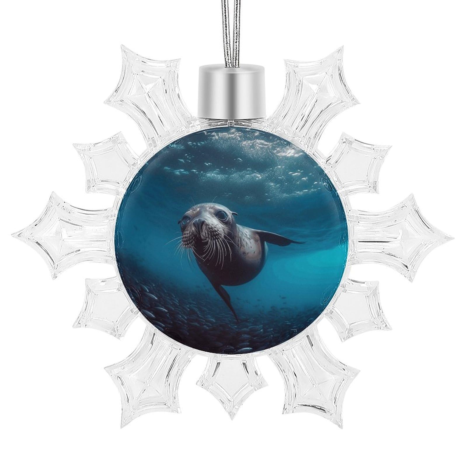 Underwater Sea Lion Snowflake Decorations, Winter Snowflake Ornaments Christmas Party Decorations Christmas Tree Decorations for Xmas Tree Winter New Year Party Supplies