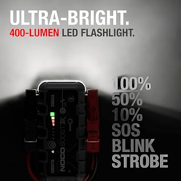 NOCO Boost X GBX75: 2500A UltraSafe Jump Starter 12V Lithium Battery Booster Pack, Portable Jump Box, Power Bank & Jumper Cables - for 8.5L Gas and 6.5L Diesel Engines