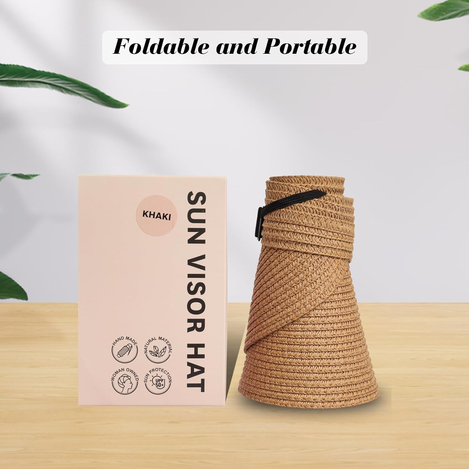 Fumwase Sun Visors for Women Foldable Straw Visor Beach Hat Uv Protection Wide Brim Adjustable Cooling Summer Cap for Travel - Image 4