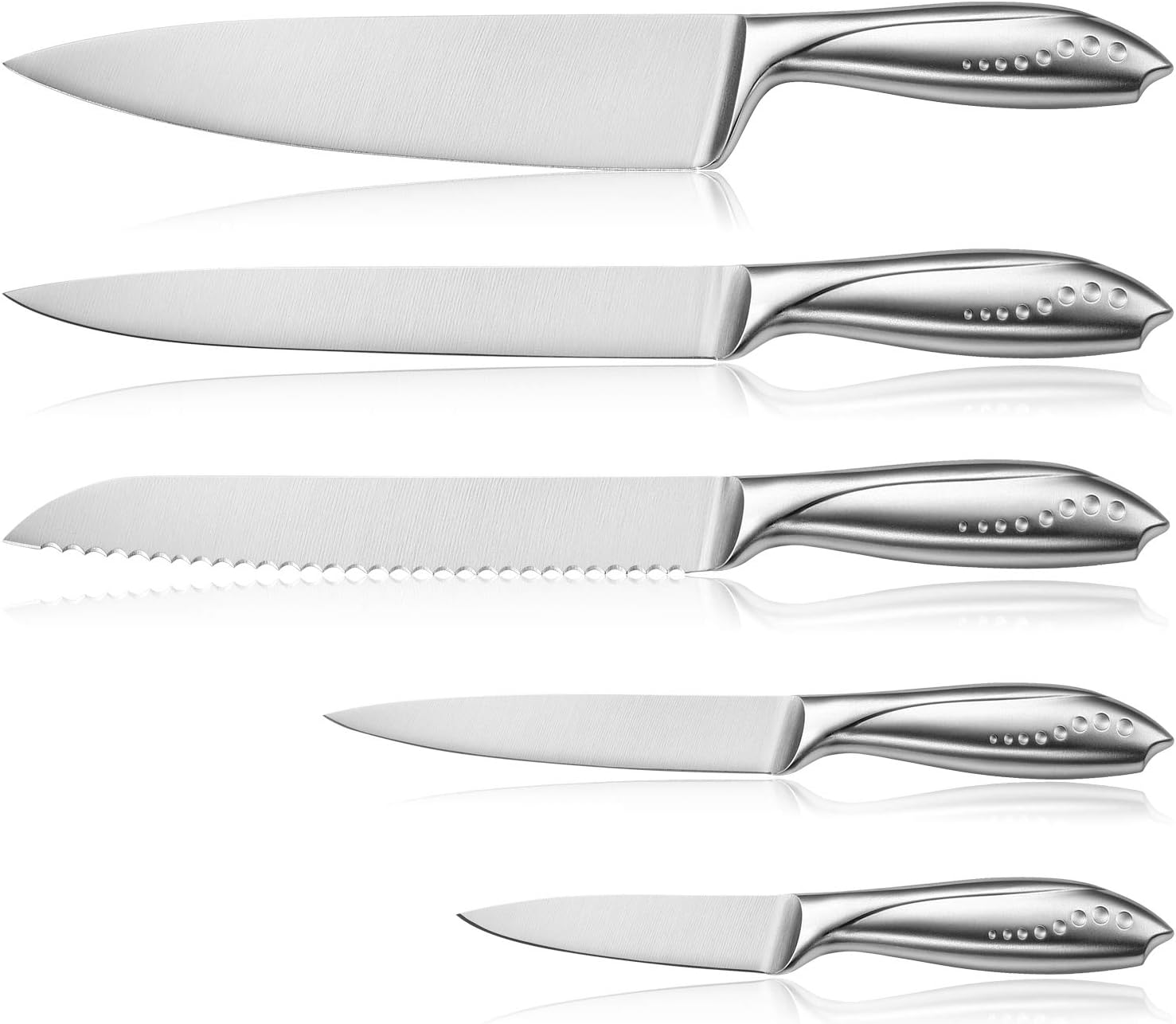 WELLSTAR Kitchen Knife Set 5 Piece, Razor Sharp German Stainless Steel Blade with Comfortable SS Hollow Handle, Chef Carving Bread Utility Paring for Cutting Slicing Dicing and Peeling, Gift Box