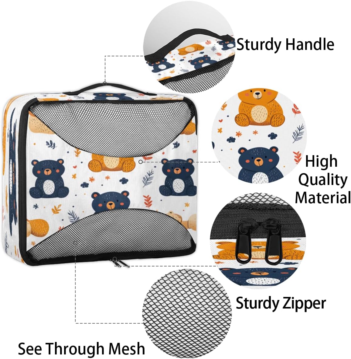 Animal Bear Print 4 Set Packing Cubes Packing Cubes for Women Lightweight Travel Essential Bag Clothes Carry on Suitcase Bags for Accessories Essentials