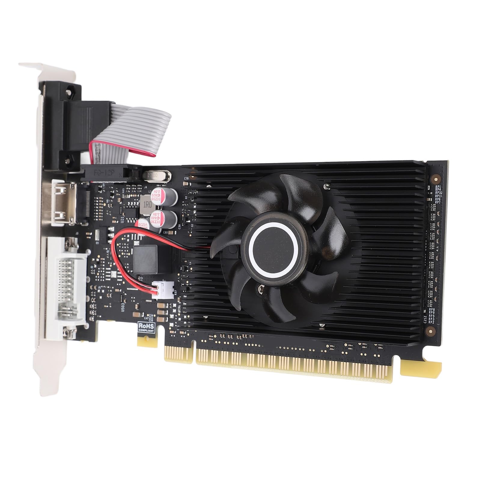 VBESTLIFE Scheda Grafica da 1 GB, GPU DDR3 a 64 Bit, Scheda Video da Gioco PCIE 1.1 X16 589/500 MHz, Scheda Grafica per Computer Desktop con Porte HDMI, DVI, VGA