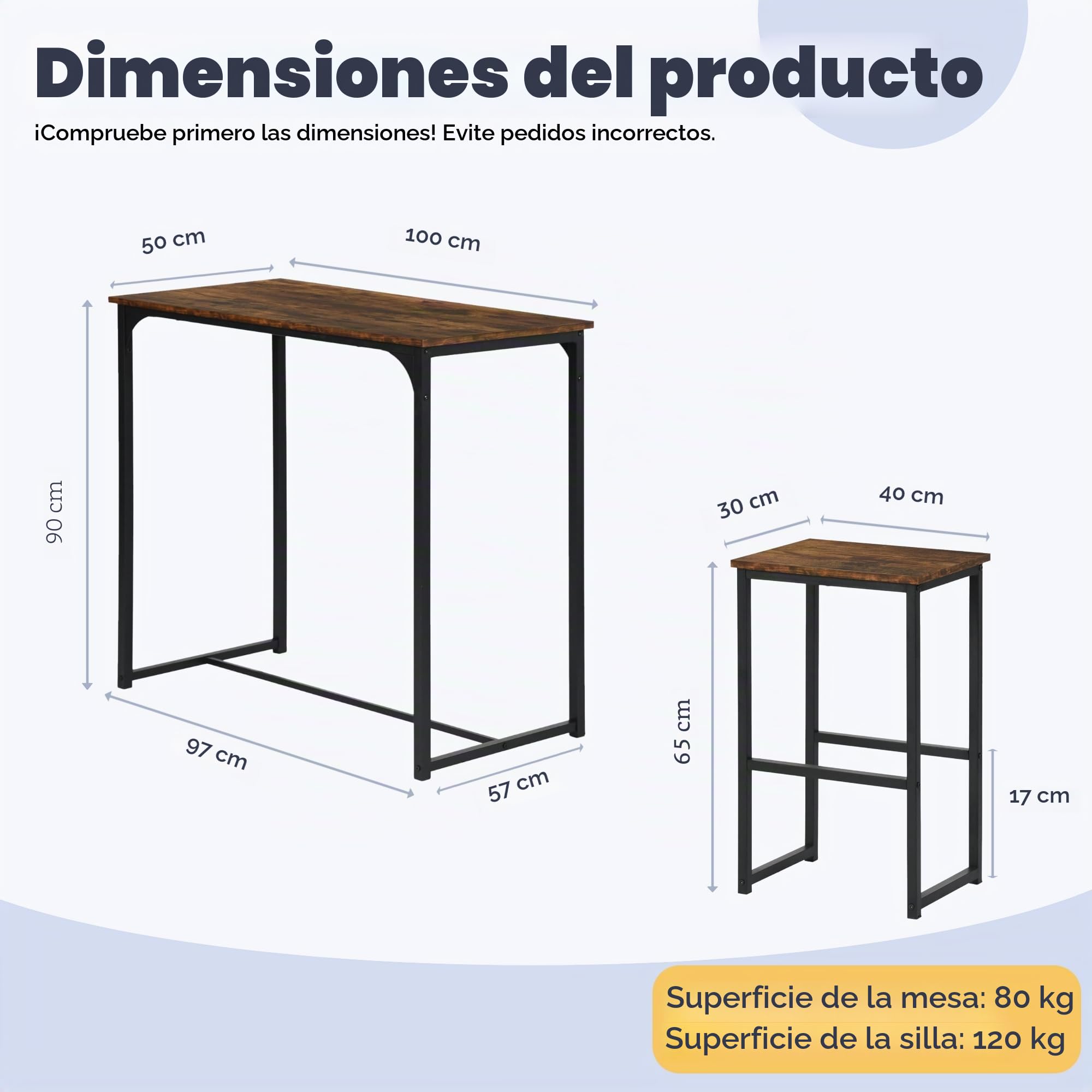 Conjunto Mesa Alta de Cocina con 4 Taburetes, Mesa Comedor con Sillas Industrial para Comedor, Cocina, Mesa de Bar 100 × 50 × 90 cm, Sillas 40 × 30 × 65 cm, Negro Mate + Veta Madera Retro