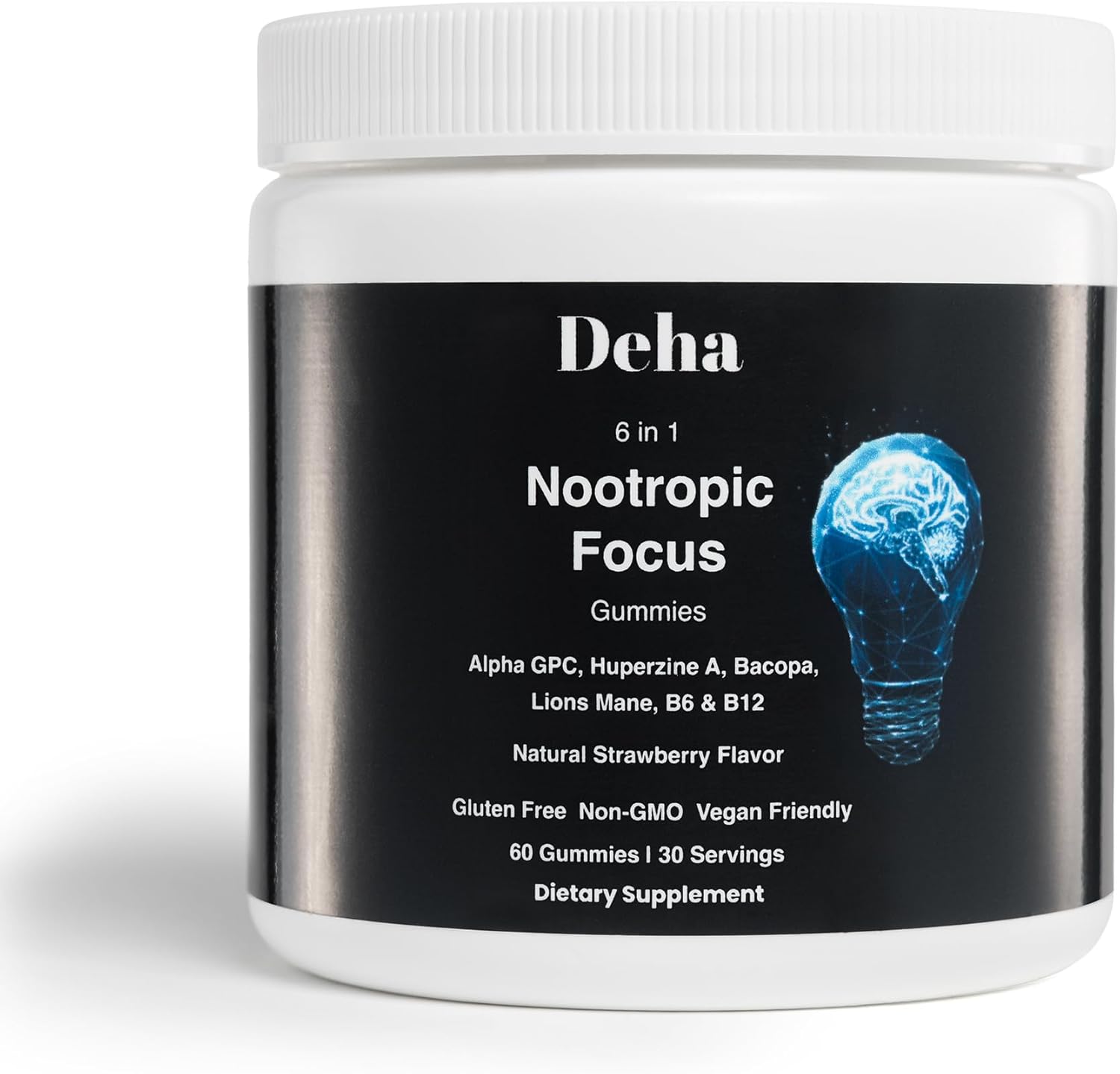 Deha Focus Gummies Nootropic Brain Supplement with Vitamin B6 Vitamin B12, Alpha GPC, Huperzine A, Bacopa Monnieri, Lions Mane Mushroom Gummies – Vegan, Non-GMO, Gluten-Free – 60 Gummies - Image 6