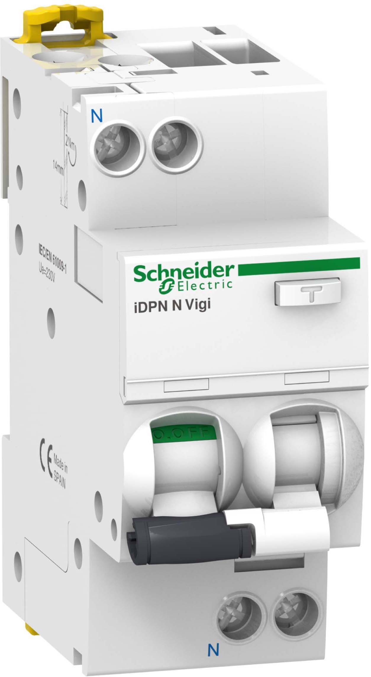 Schneider A9D02616 Interruttore Fi/​LS iDPN N Vigi 1P+​N, 16A, C-​Char, 10mA, Tipo A, 6kA, Bianco