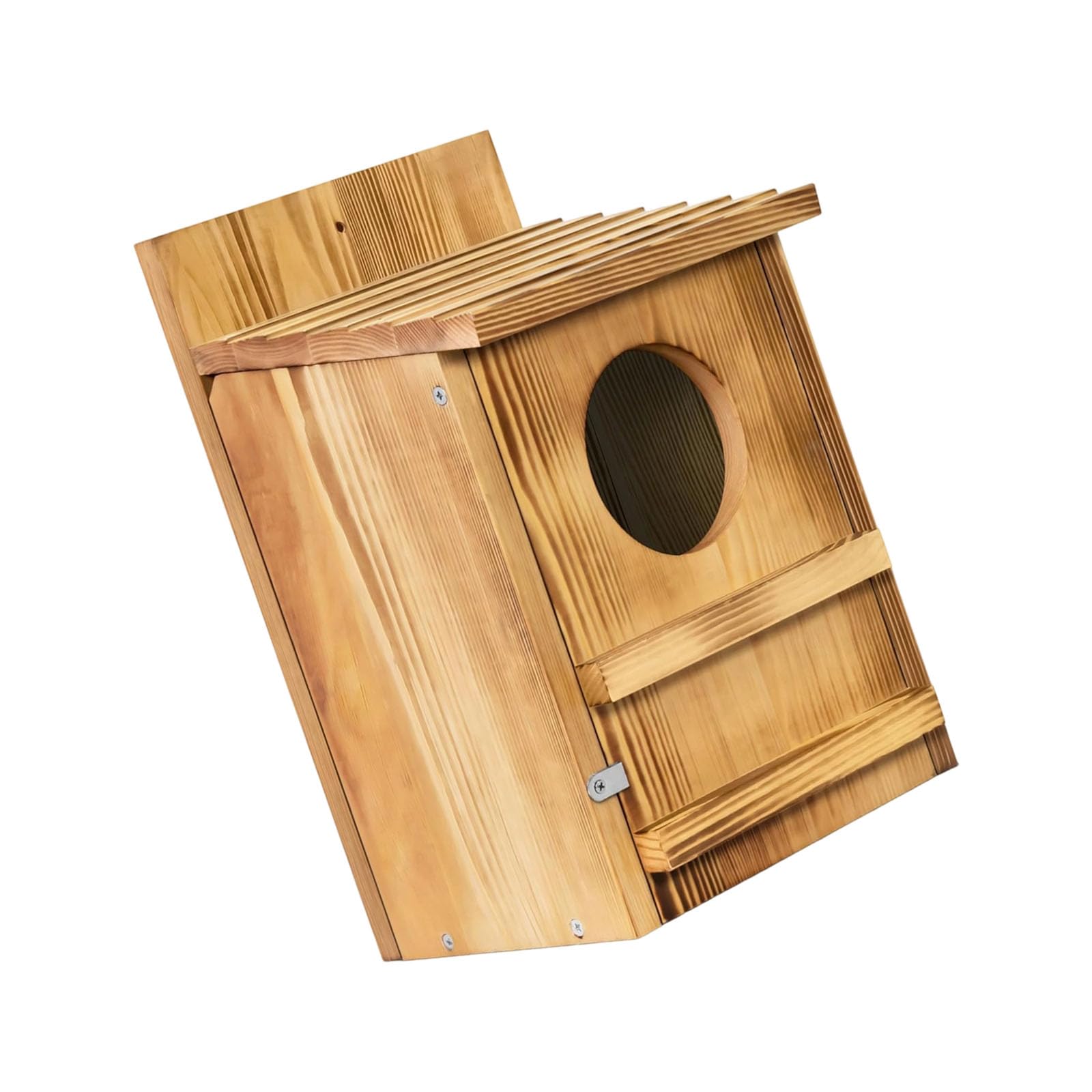 Mangiatoia per uccelli in legno con supporto per albero per decorazione da giardino all'aperto, casetta per gufi, per osservare gli uccelli selvatici