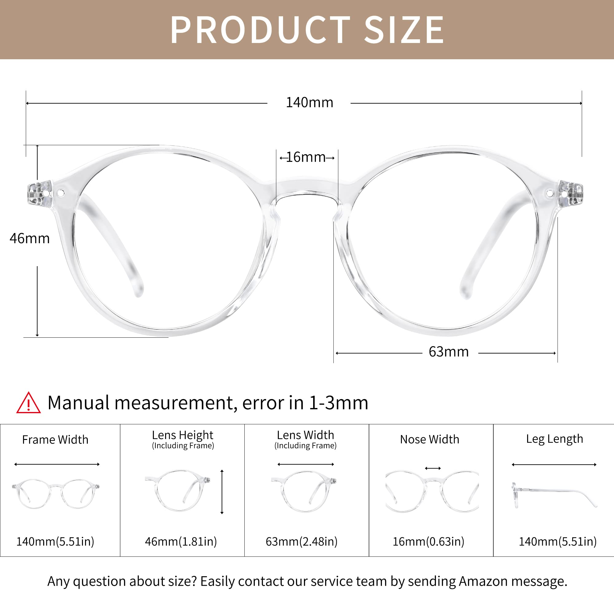Runde Retro-Brille mit Blaulichtfilter, für Herren und Damen, mit UV-Schutz AB3303 (Schwarz/Transparent)