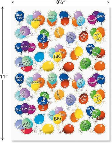 Miniatura 4 de Current Paquete variado de calcomanías de cumpleaños con globos, 2 hojas, 88 calcomanías surtidas para niños, profesores, escuela, álbumes de