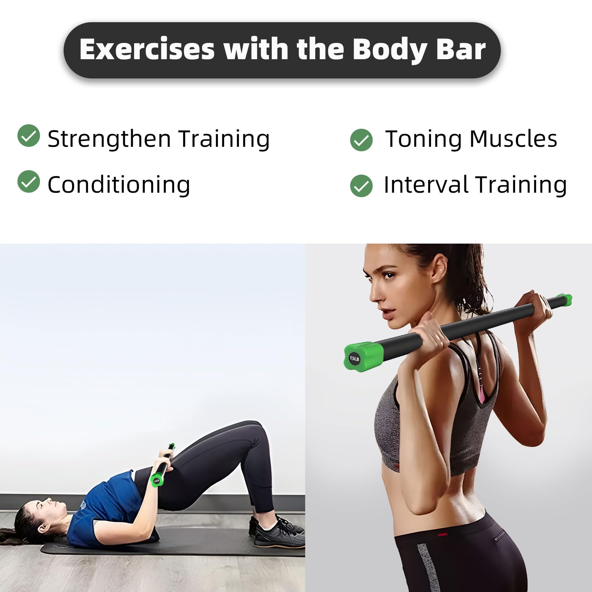 Fitvids Total Body Workout - Barra de entrenamiento con peso, varios tamaños