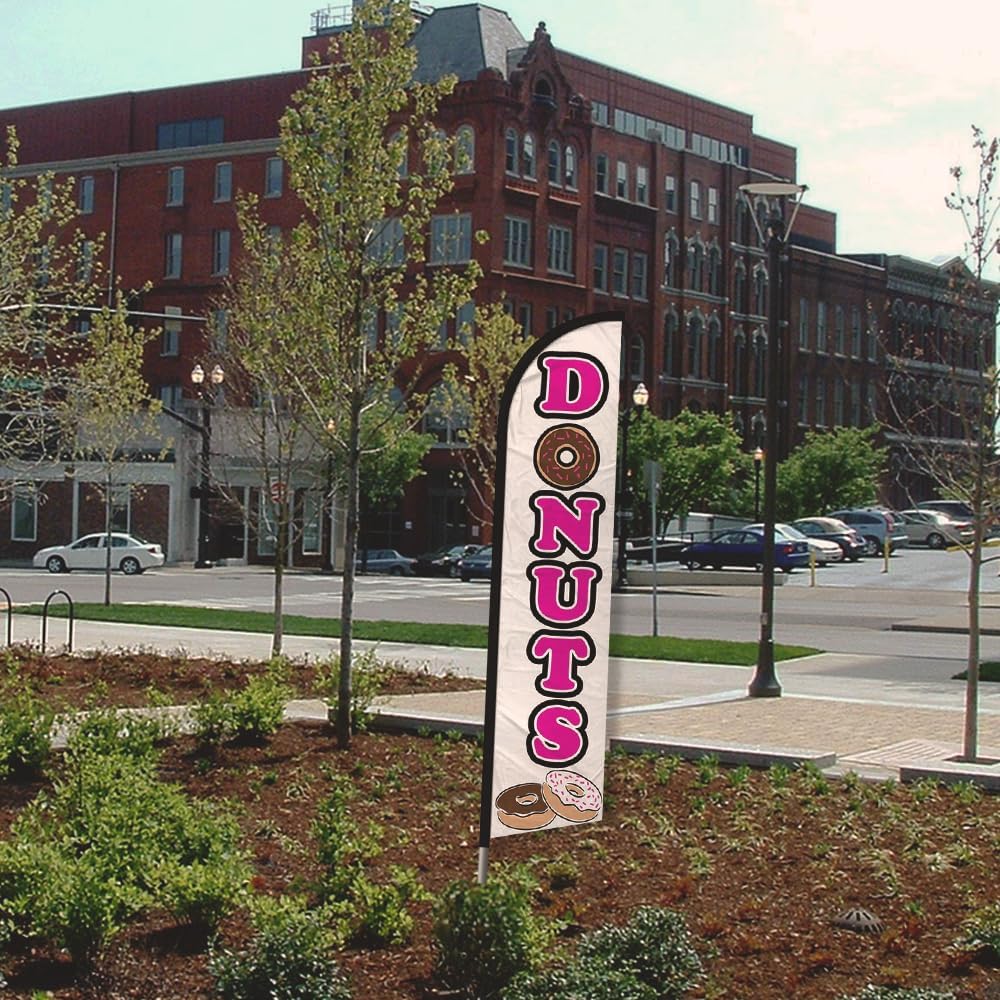 Infinity Republic - Donuts Windless Full Sleeve Banner Swooper Flag & Pole Kit - Perfect for Festivals, Donut Shops, Events, Stores, etc!