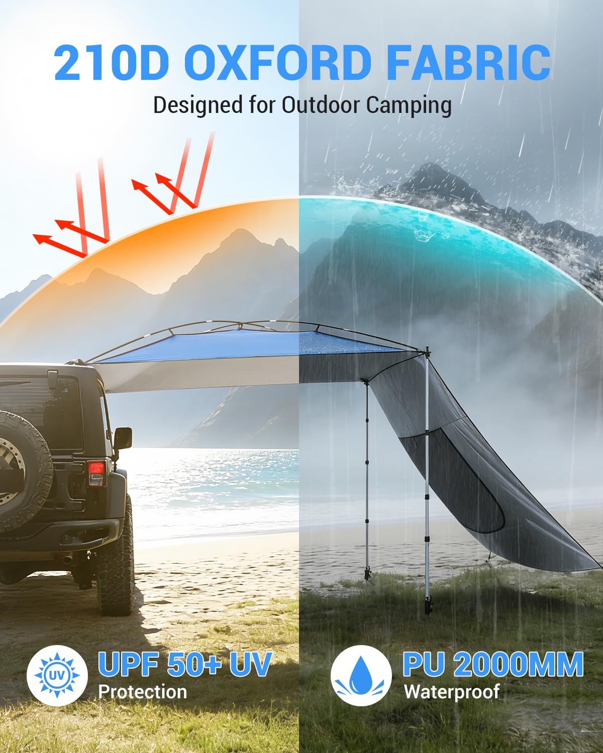SUPAREE Markise für Auto Camping Auto Markise Sonnensegel Sonnensegel für SUV mit Seitenwänden und Fliegengitter Fenster 210D Oxford UV-Schutz Wasserdicht für Wohnmobil Van Wrangler