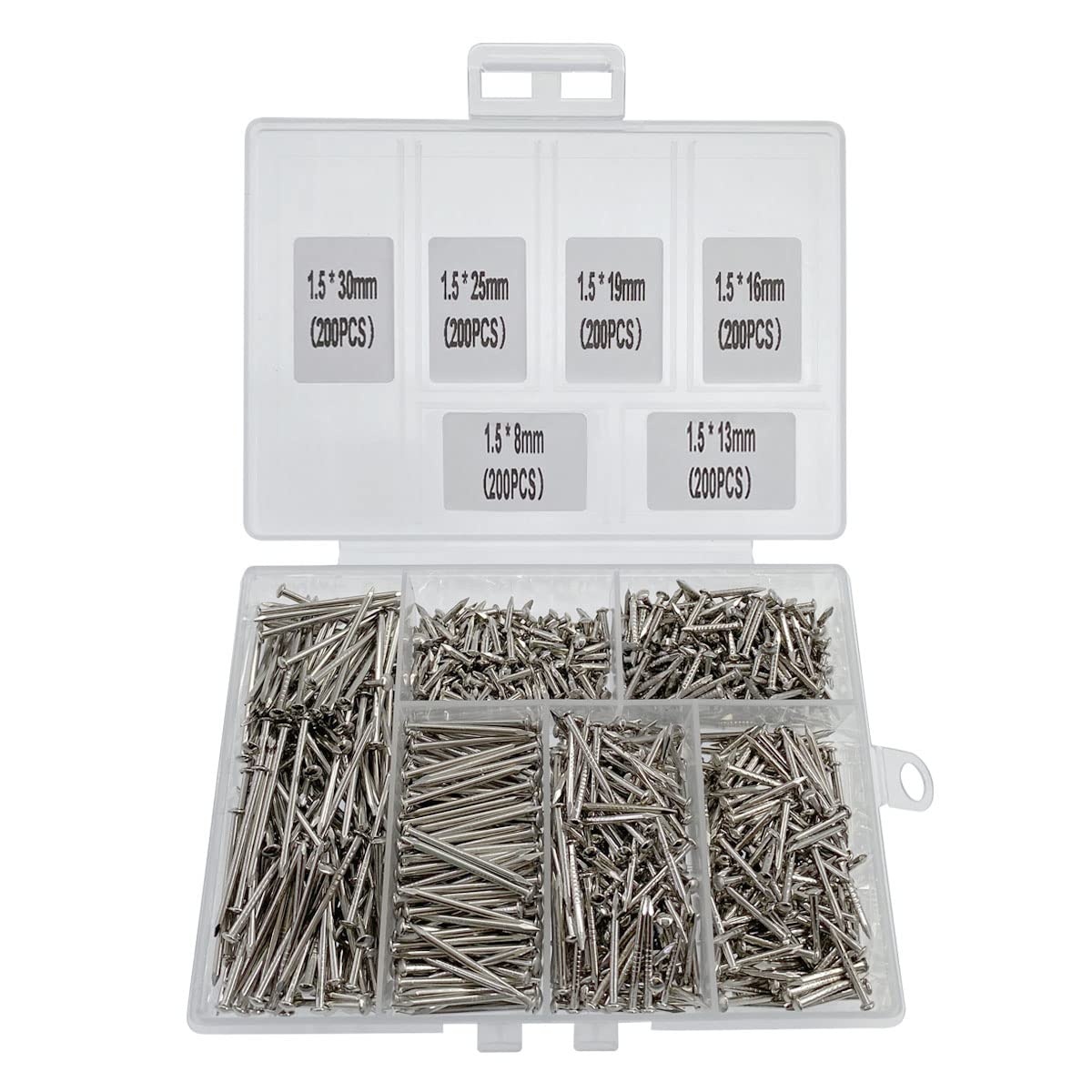 TOCYHF Small Nails Tiny Nail Small Round Head Nails Multi-Purpose Art Nails Hardware Accessories Fasteners 1200PCS 1.5x8mm/1.5x13mm/1.5x16mm/1.5x19mm/1.5x25mm/1.5x30mm (Silver Nail)