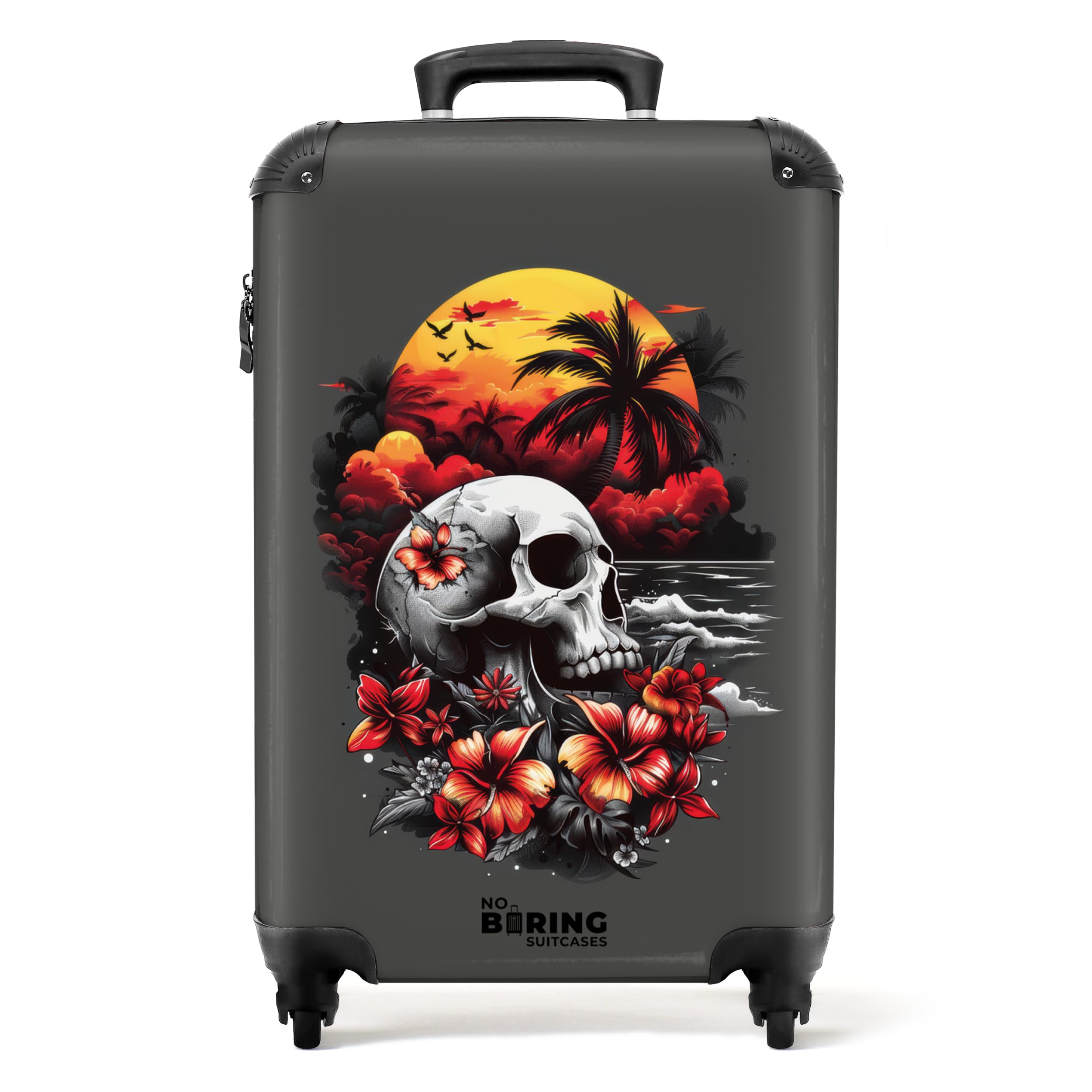 NoBoringSuitcases.com Maleta de Mano 55x40x25, Maleta con Ruedas, Equipaje rígido, Maleta Ligera, Trolley Cabina con Calavera - Gris, Equipaje de Mano 10 kg, Maleta para Avión