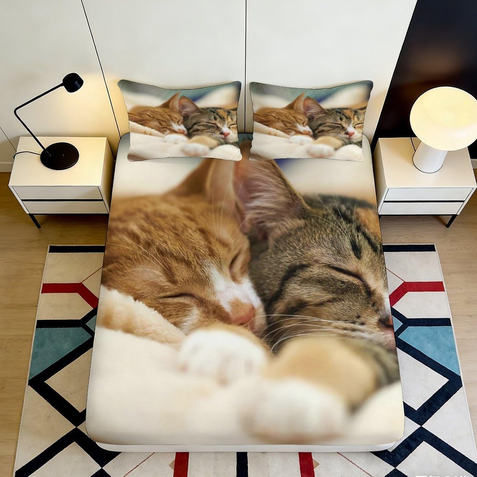 Dhbaneiok Style-4 3D Printed Sleeping Cats Fitted Sheet Microfiber Soft Decorative Cat Duo Mattress Cover For Bedroom Guest Room Easy Care 90X200x25cm