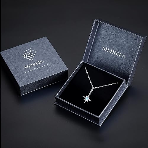 Miniatura 7 de Collar de estrella para mujeres y niñas de plata de ley 925 con colgante de piedra lunar, collar infinitoredondo de estrella giratoria, regalo