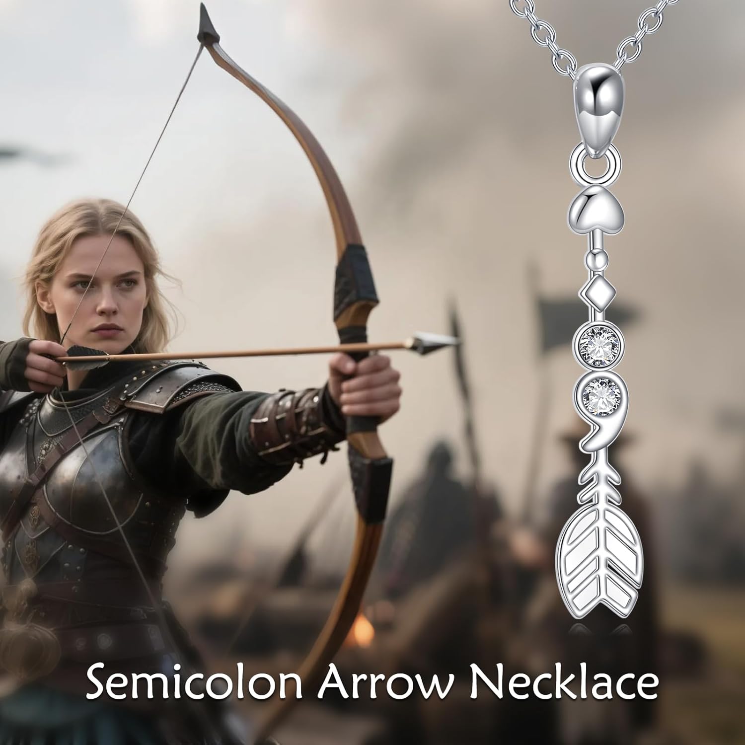 YAFEINI Semicolon Necklace 925 Sterling Silver Arrow Semicolon Pendant Necklace Jewelry Gifts for Women - Image 6