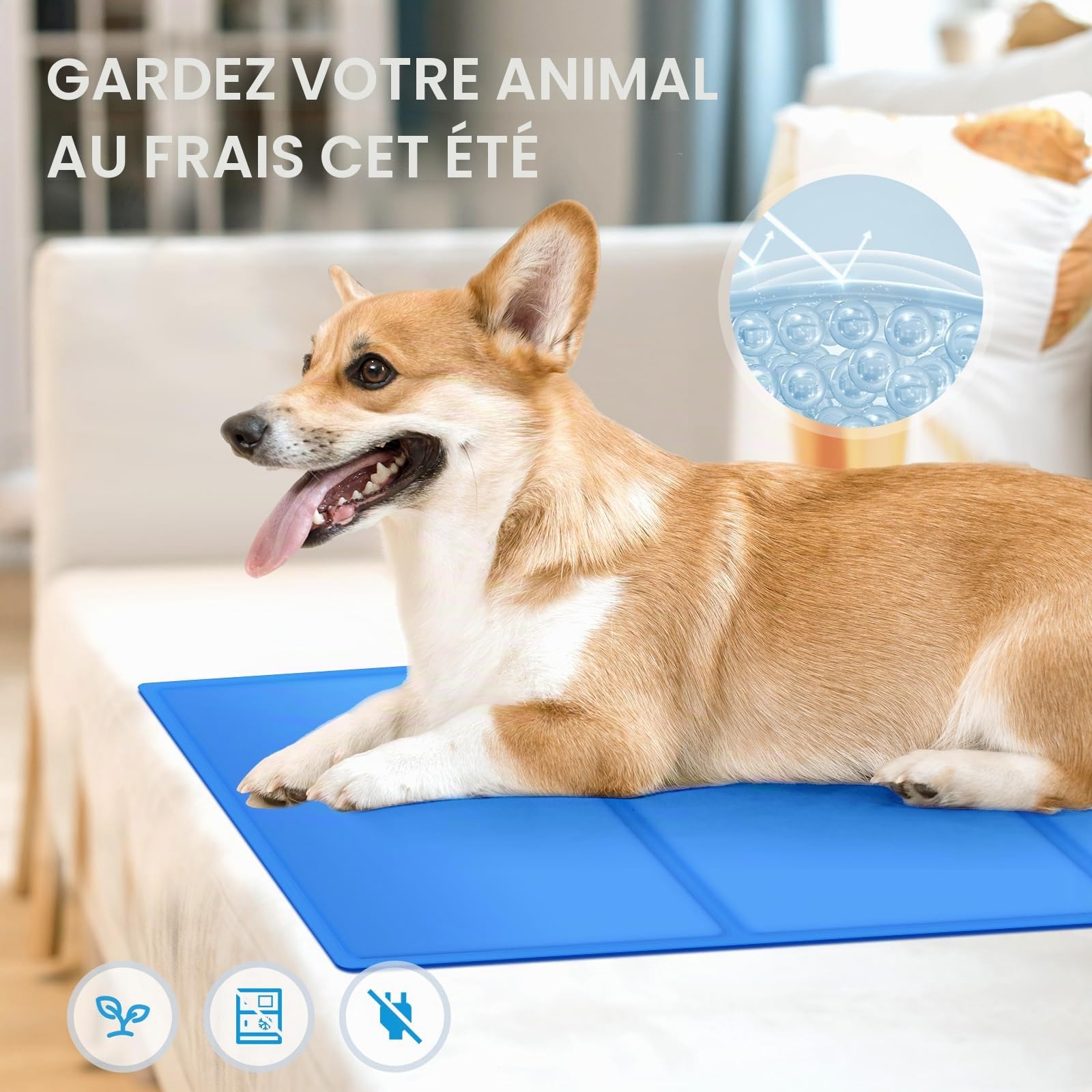 Tapis Rafraichissant Chien Auto Refroidissant avec Gel, Tapis Rafraichissant pour Chien et Chat Étanche avec Bords Renforcés, Tapis Refroidissant Pliable pour Panier Chien Canapé Voiture 65 x 50 cm