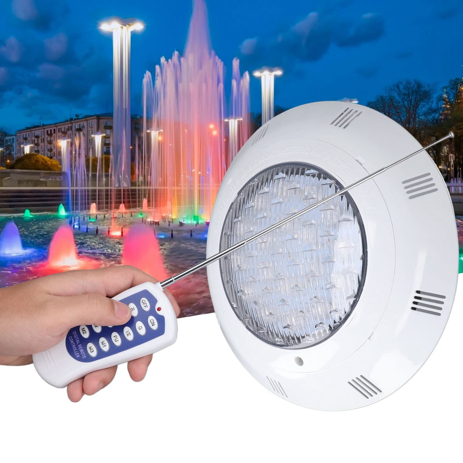 Cocoarm Poolleuchte RGBW LED Poollampe 54W AC12V IP68 PC ABS 18LED Fernbedienung 4800lm 120 Grad Unterwasserlicht für Schwimmbäder Teiche Brunnen Gärten