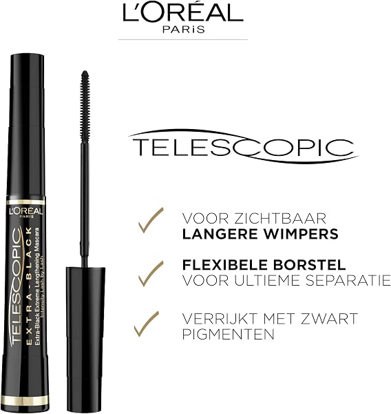 Gros plan sur la brosse peigne flexible du mascara L'Oréal Paris Telescopic pour une application précise.