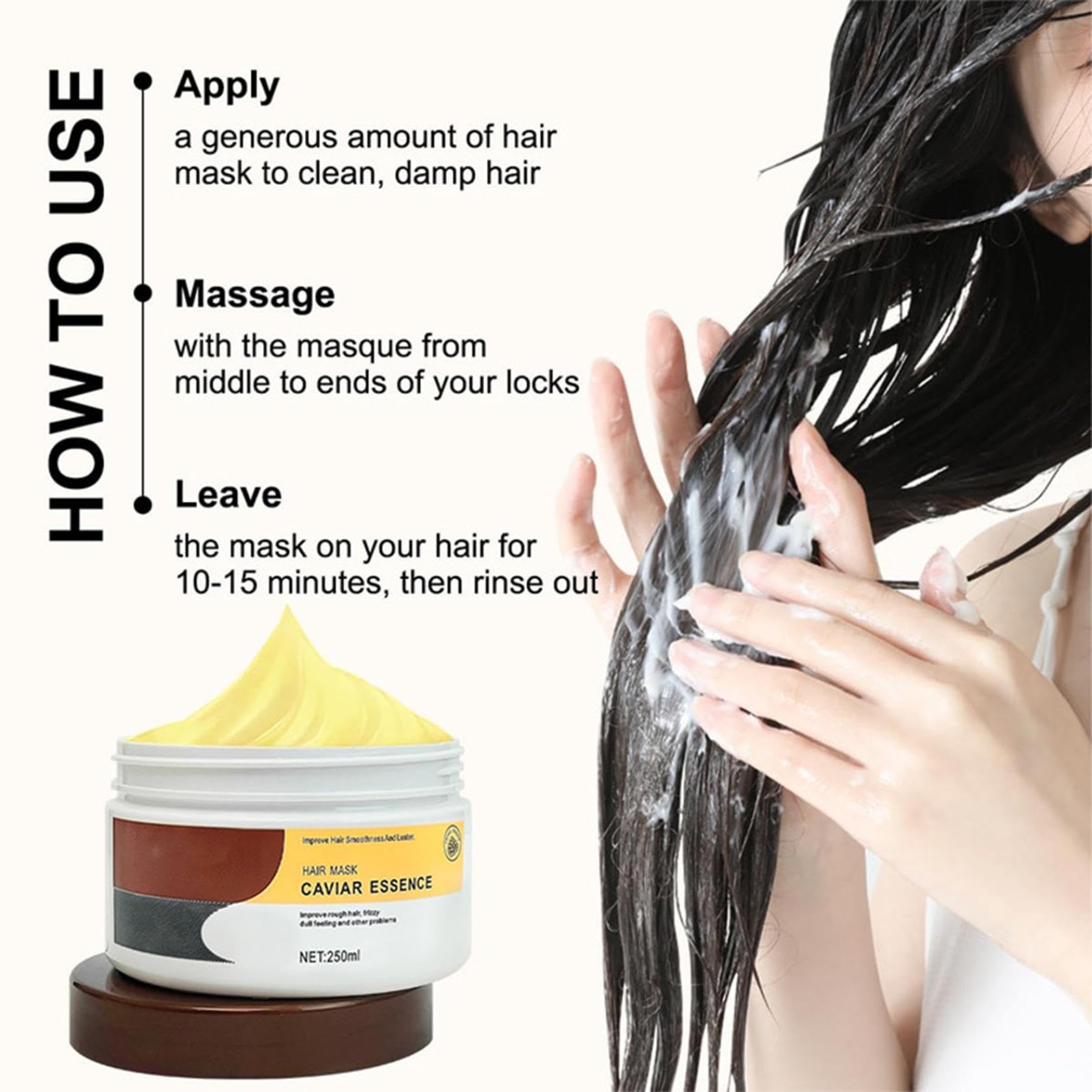Maschera per Capelli al collagene all'essenza di Caviale, Maschera per Capelli al collagene per Capelli secchi e danneggiati, restituisce lucentezza e Morbidezza ai Capelli