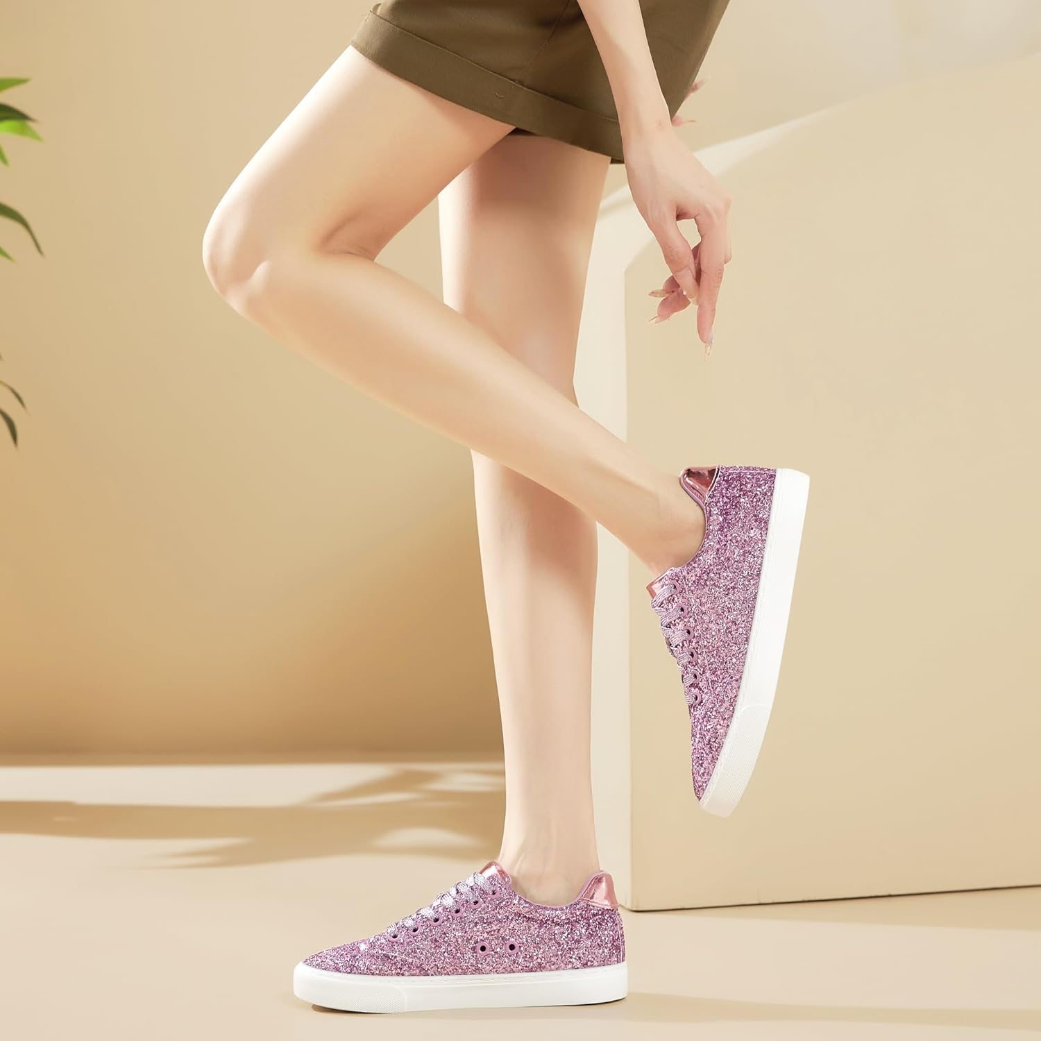 Jeekopeg Glitter Sparkly Fashion Sneakers Shoes Shiny Casual Shoes Bling Sequin Concert Low Cut Lace up Shoes - Image 3