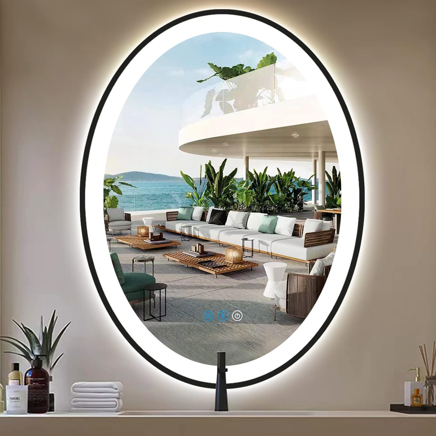 DIDIDADA 36x24 Inch Black Oval LED Mirror for Bathroom Wall