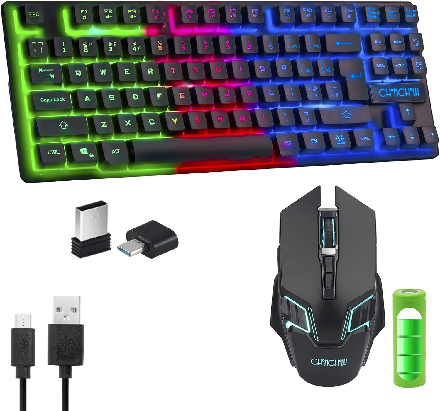 Gaming Wireless TKL Keyboard Mouse Combo Rechargeable LED Backlit Tenkeyless Compact 87 Keys 6 Button for Computer Laptop PS4 PS5 Switch Compatible with Windows XP/7/8/10 iMac MacBook Xbox one X 2gen wireless combo