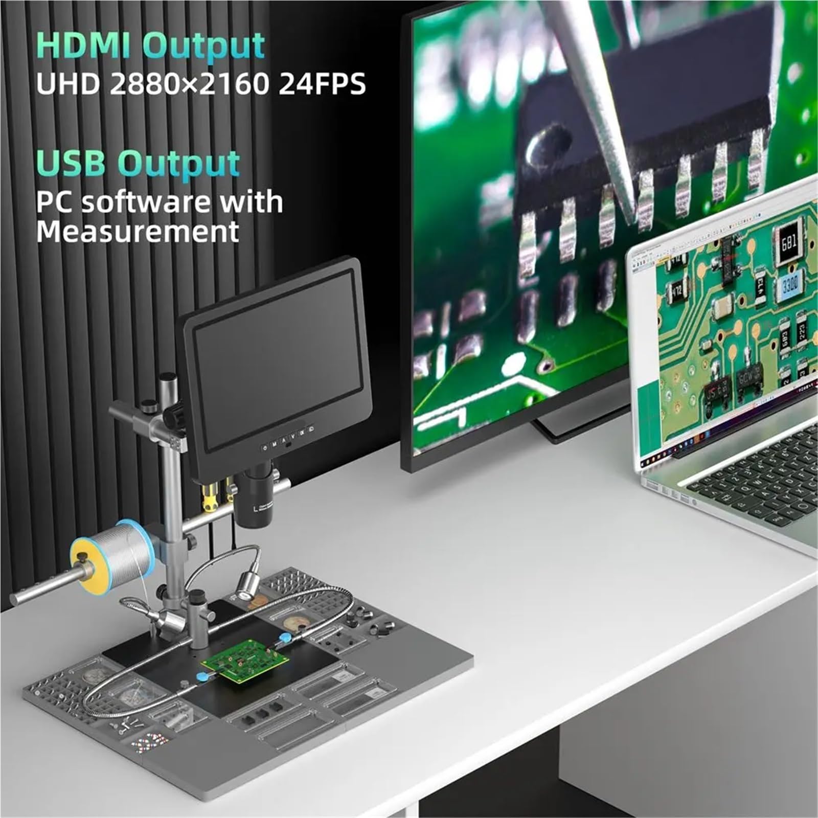 microscopio, Microscopio Digital HDMI AD246SM- 2000X UHD 2160P for Soldadura PCB SMD y Herramientas de reparación de teléfonos para Adultos(AD249SM-Plus(10inch))