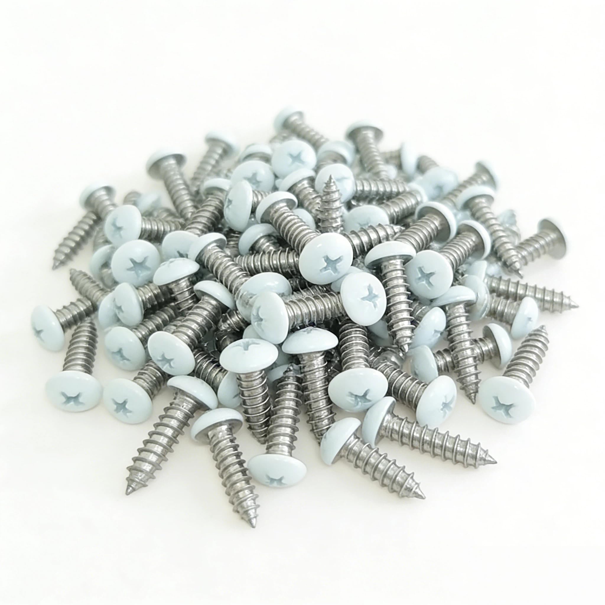 HAFRILY 100pcs White Round Head Self Tapping Screws - M4×16mm Carbon Steel Phillips Wood Screws for Cabinets, Furniture, Outdoor Construction