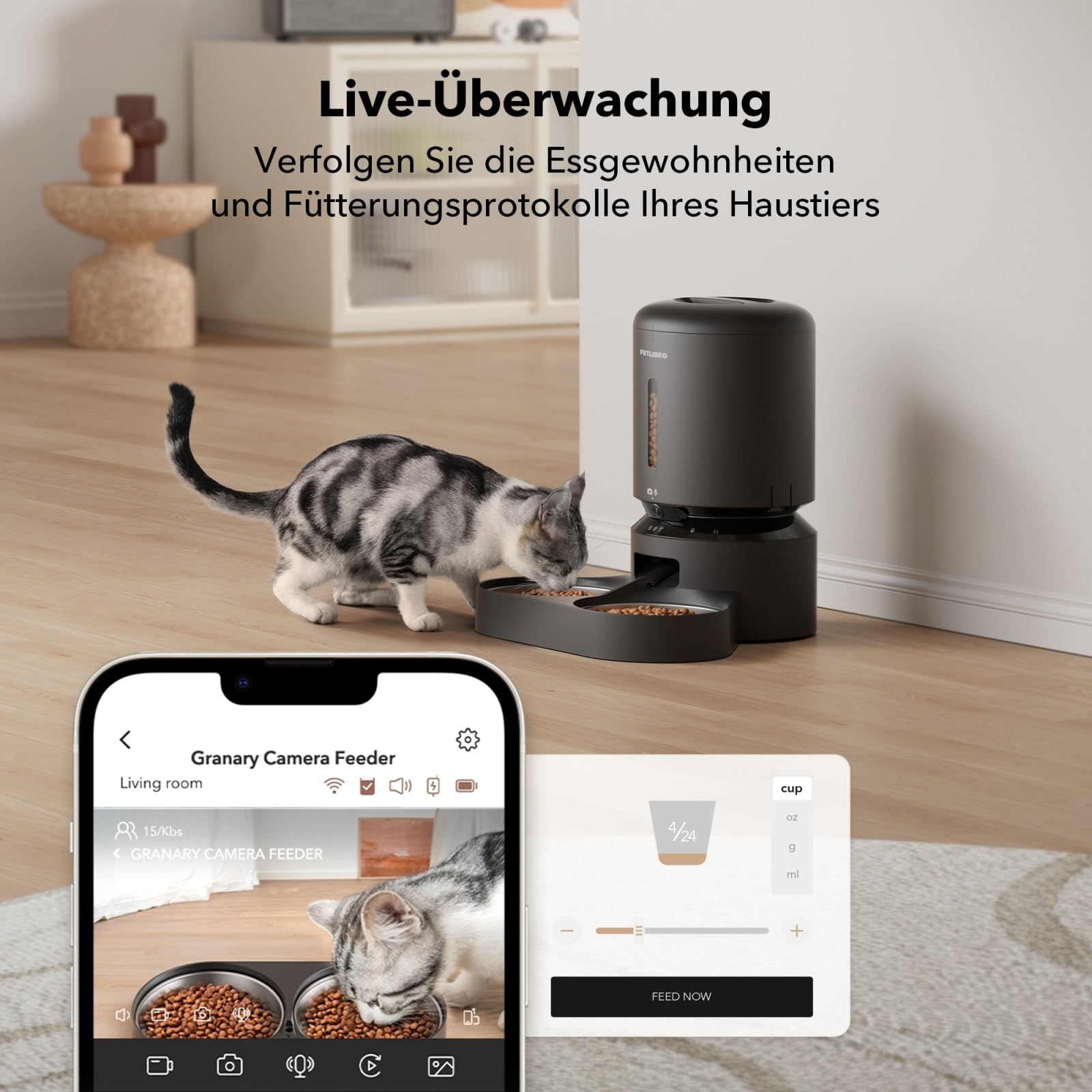 PETLIBRO ETLIBRO Dozownik karmy 2 kot z kamerą 1080P, 5G i 2,4G WiFi automatyczny karmnik dla zwierząt z miskami ze stali nierdzewnej, miski dla kotów lub psów