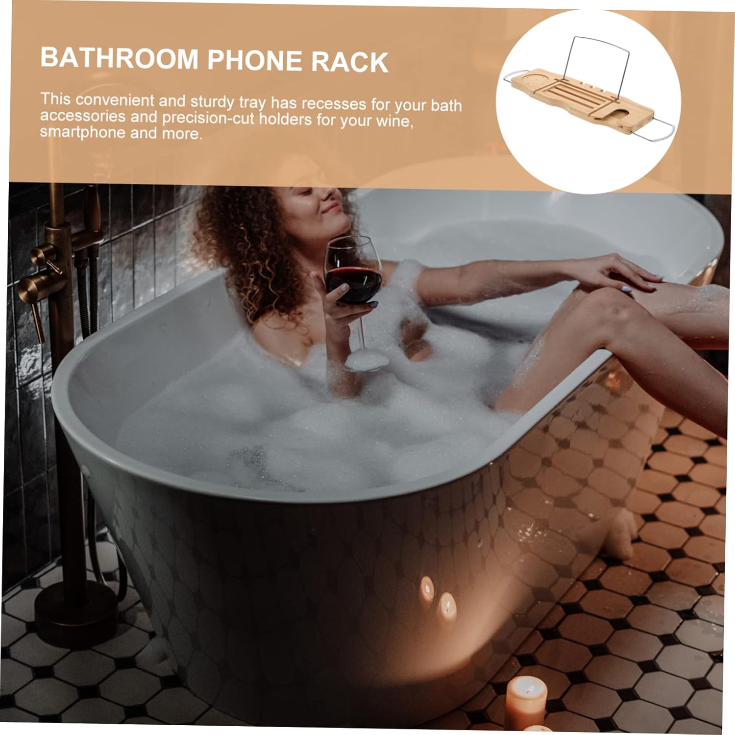 Adjustable Bathtub Tray Wood Bath Over The Tub Bath Accessory for Decor Storage