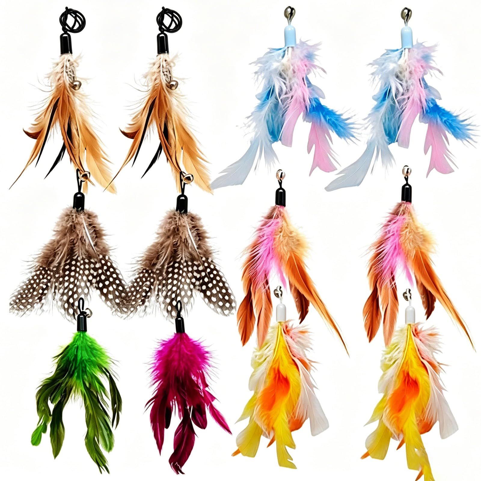 QhgPnt 12-Piece Cat Teaser Feather Refills, Colorful cat teaser replacement，Replacement Heads for Cat Wand Toys and Feather Cat Toys, Durable Cats Wand Attachments for Safe Cats Toy Accessories
