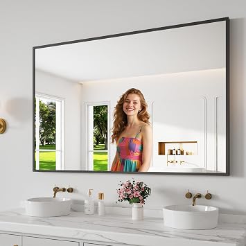 Bathroom Mirror 36"x55" Matte Black Rectangle Bathroom Wall Mirror for Over Sink, Modern Large Vanity Mirror, HD Tempered Glass, Anti-Rust Aluminum Alloy Frame, for Living Room, Bedroom, Entryway