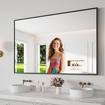 Bathroom Mirror 36"x55" Matte Black Rectangle Bathroom Wall Mirror for Over Sink, Modern Large Vanity Mirror, HD Tempered Glass, Anti-Rust Aluminum Alloy Frame, for Living Room, Bedroom, Entryway