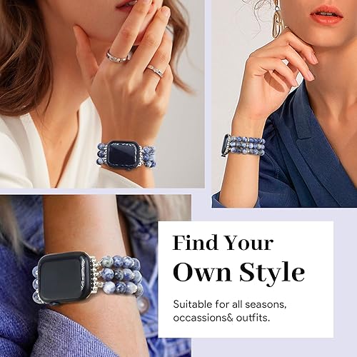 Miniatura 106 de JR.DM Natural Stone Beaded-Bands Women Compatible with Apple Watch Series 11 10 9 8 7 6 5 4 SE 3 2 1 Fashion Stretch Handmade Bracelet Fancy Boho