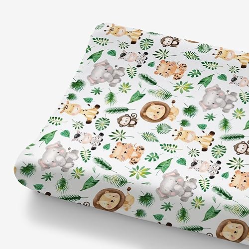 Miniatura 10 de Cambiador de pañales con estampado de hojas de eucalipto y animales africanos de safari, jirafa, elefante, león, cebra, cambiador, elástico, seguro,