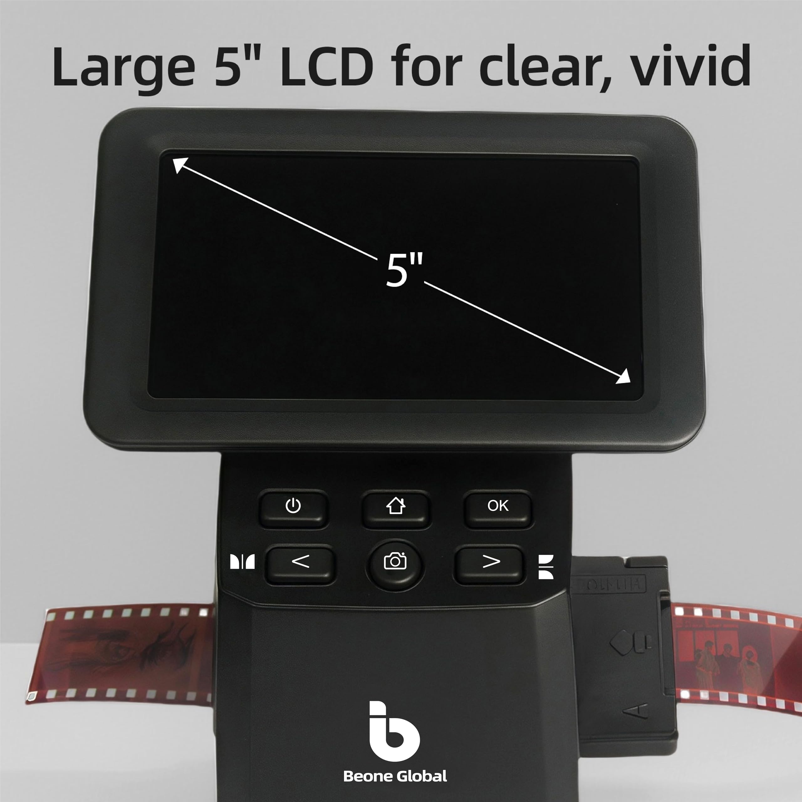 BEONEGLOBAL ClearScan S5 Escáner de película de alta resolución y escáner de diapositivas con pantalla LCD de 5 pulgadas, convierte 135, 126, 110 negativos Super8 y se desliza a fotos digitales JPEG