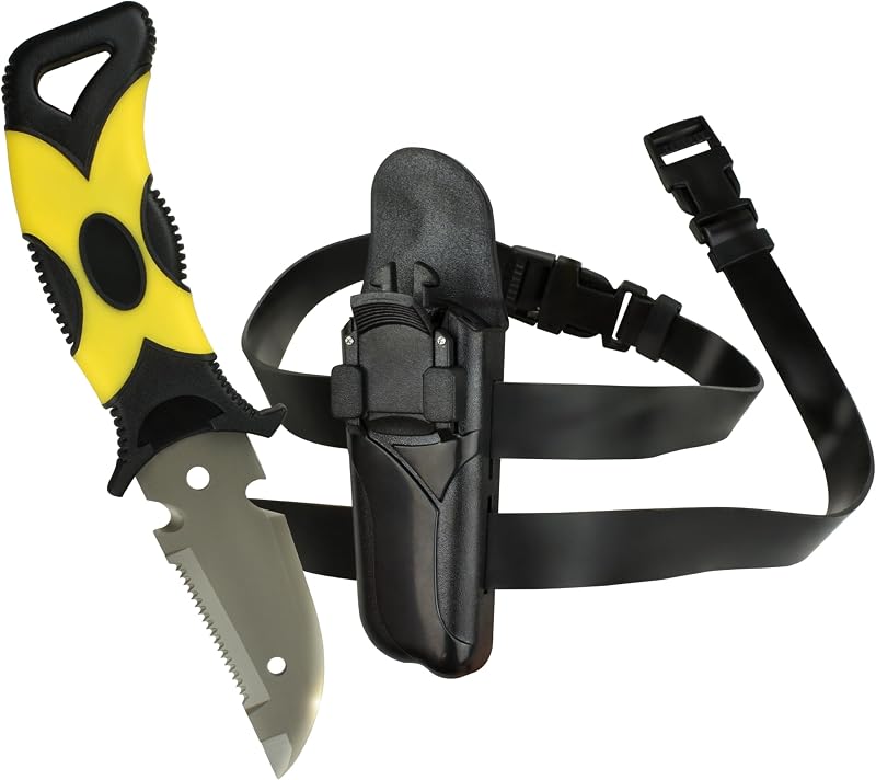 Cuchillo de buceo Diximus – Cuchillo de buceo con funda y correa para pierna – Cuchillo de muslo – Cuchillo de hoja fija de acero inoxidable – Cuchillos de caza – Equipo de supervivencia y camping
