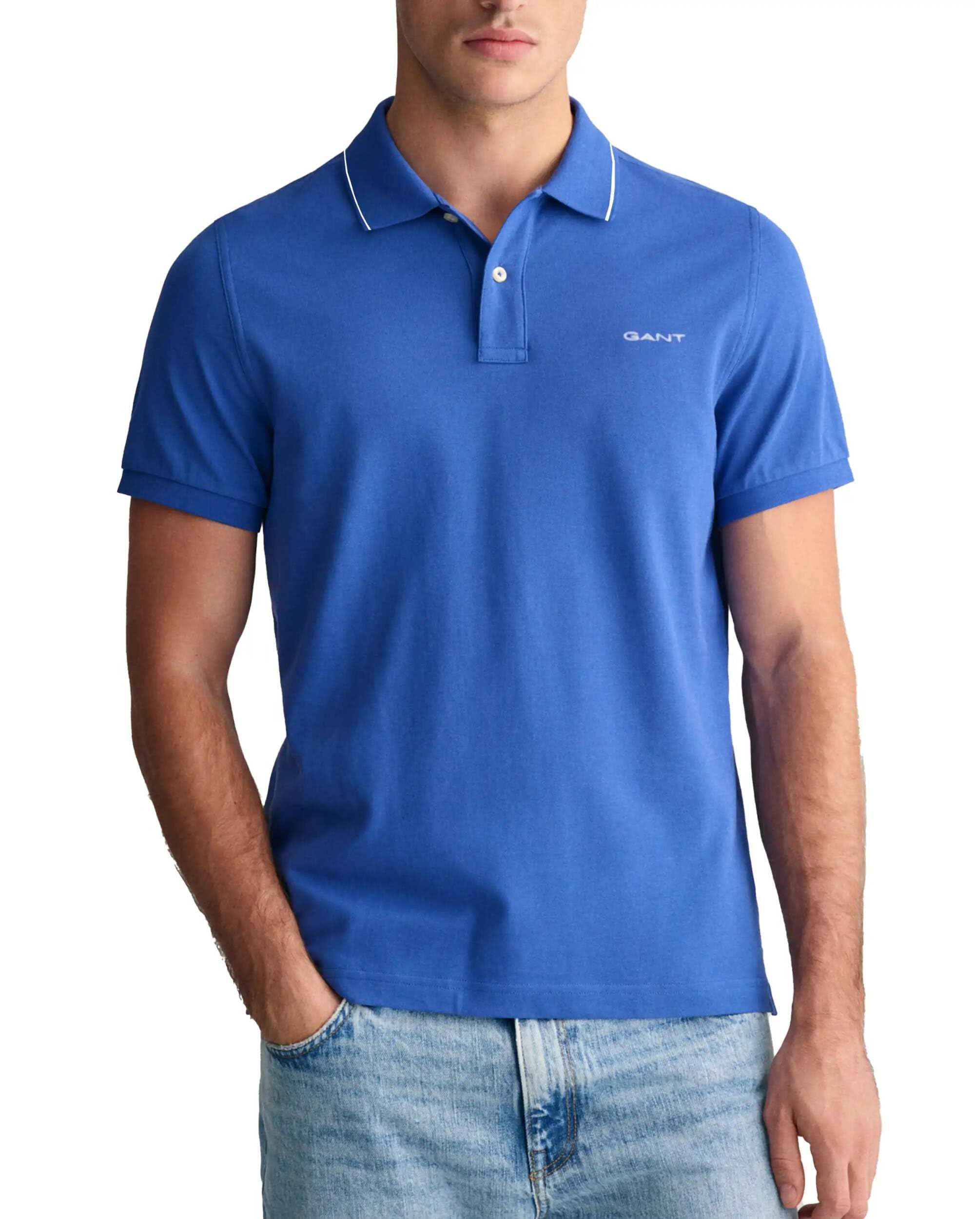 Gant Herren Tipping SS Pique Rugger Polohemd, Lapis Blue, L