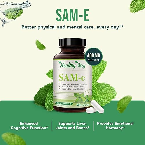 Miniatura 4 de SAM-e - Cápsulas de 400 mg – Suplemento SAM e de fácil absorción 400 mg de S-adenosil-metionina para apoyo al hígado y estado de ánimo – Sin gluten