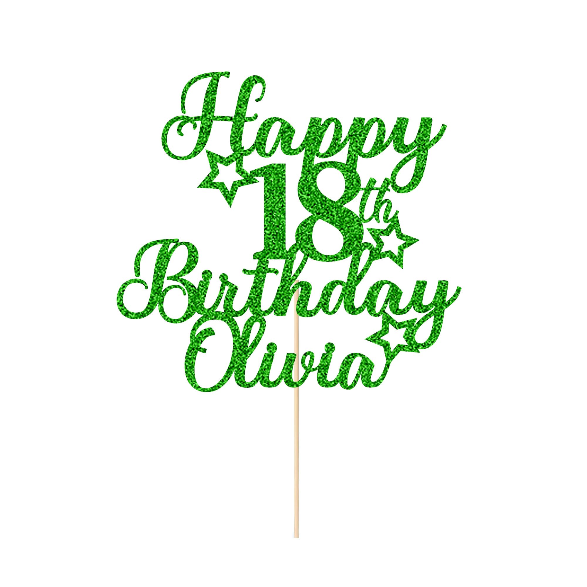 Personalised Happy Birthday Cake Topper Party Cake Decoration Customised with Any Age Name Cake Toppers for Men Boys Women Girls 16th 18th 20th 21st 30th 40th 50th 60th(Green) — image 1