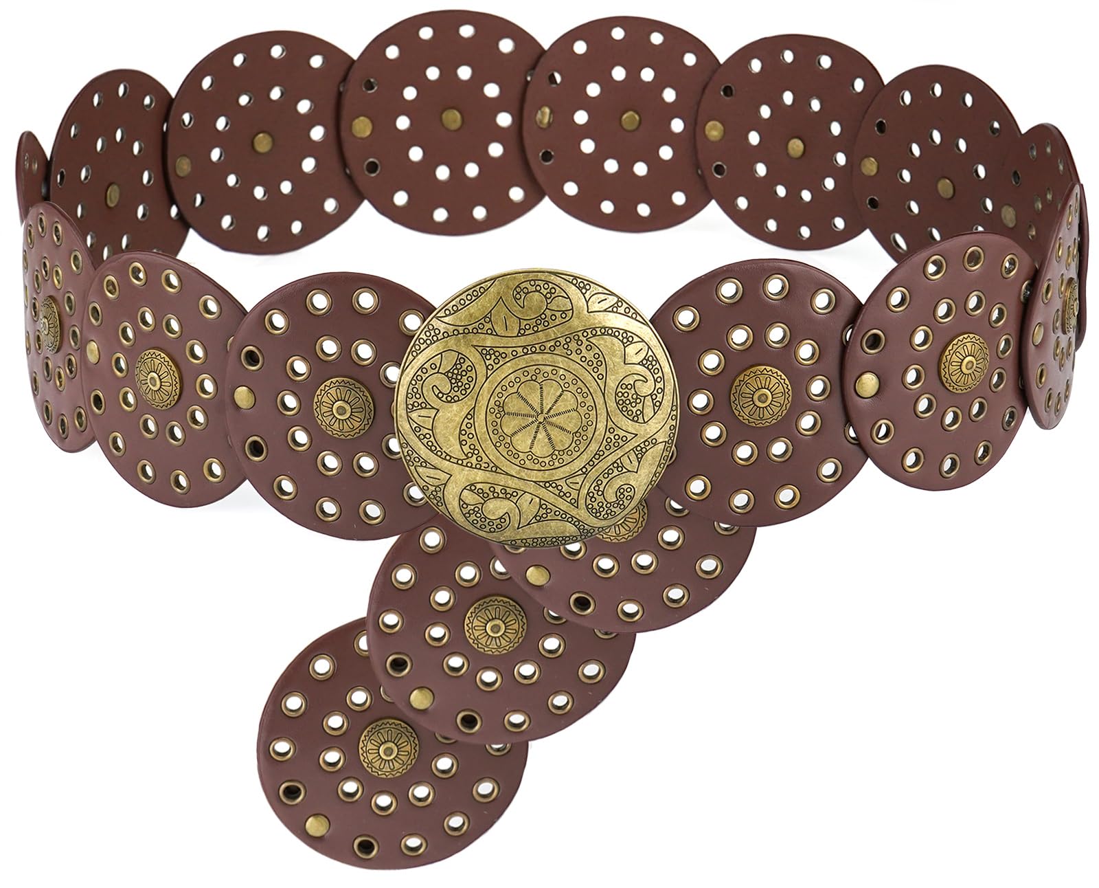 LIMHOO Ceinture à Large Disque Pour Femmes Ceinture Ronde Creuse en Cuir Ceinture de Taille Occidentale Boho